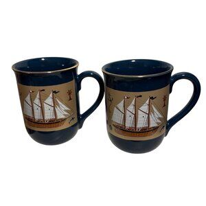 Otagiri Schooner Sailing Mug Ship Navy Blue Gold Trim Anchor Japan